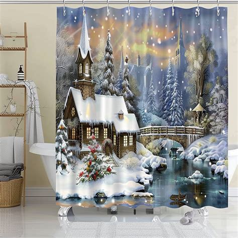 Snowy Russian Winter Landscape Shower Curtain Set Hyper Realistic