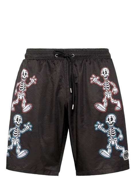 Philipp Plein Skeleton Print Swim Shorts Black Farfetch Uk