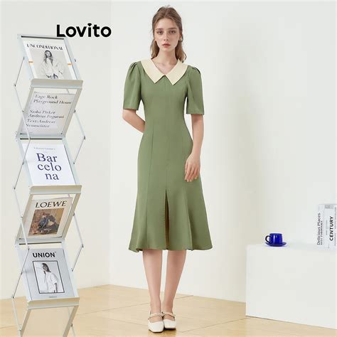 Lovito Vestido Casual Liso Colorblock Para Mulheres L83ED360 Shopee