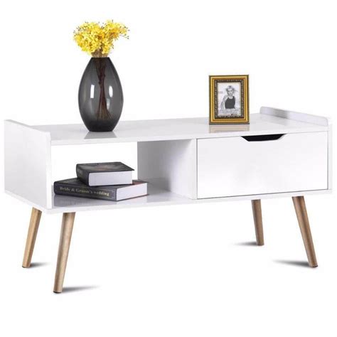 Modern White Solid Wood Coffee Table with Storage – Mavigadget