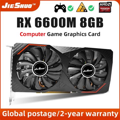 JIESHUO RX 6600M Placa Gráfica GPU GDDR6 128 bit 14 Gbps 7nm Suporte