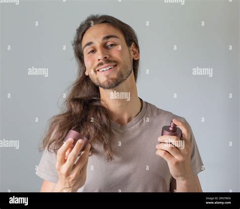 Long Hair Man Face Care Stock Photo Alamy