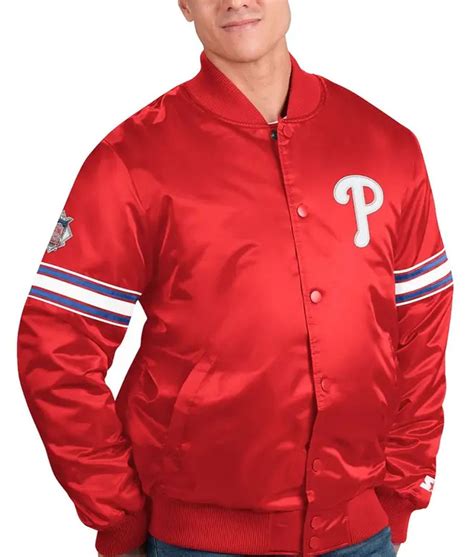 Pick And Roll Starter Philadelphia Phillies Red Satin Jacket Jackets