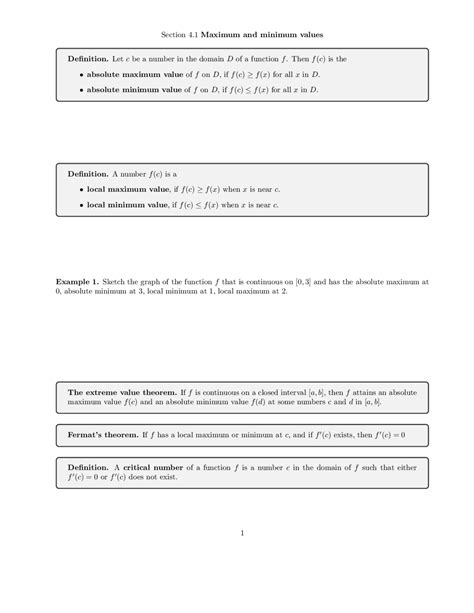 Section 41 Maximum And Minimum Values Lecture Notes Calculus Docsity