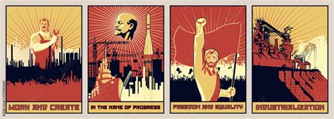 Old Soviet Propaganda Posters Style, Labor, Revolution, Progress Stock ...