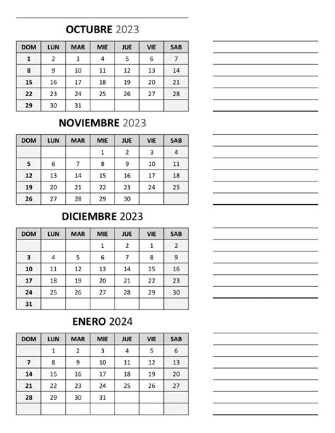 Calendario Octubre Noviembre Diciembre 2023 Enero 2024