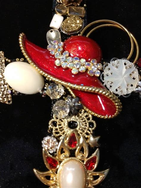 Red Hat Society Framed Jewelry Cross Repurposed Vintage Etsy