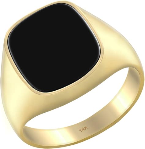 Mens 14k Yellow Gold Genuine Black Onyx Solid Back Ring Size 14