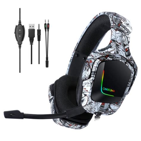 Onikuma K Wired Gaming Headsets With Microphone Rgb Light White