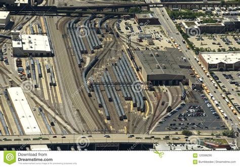 Chicago, USA - June 04, 2018: Trains on the BNSF Railroad Yard/Metra Top View Editorial Image ...