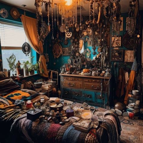 A Room Filled With Lots Of Clutter Next To A Bed Covered In Blankets