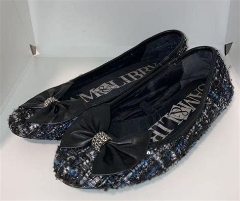 Sam And Libby Tweed Chelsea Bow Ballet Flats Size 7 Black Blue Slip On