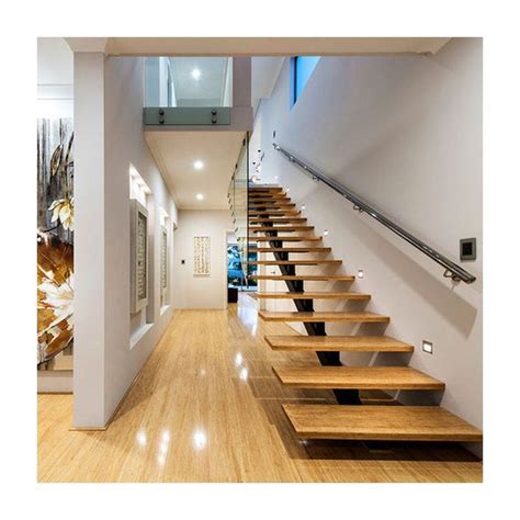 Prima Stair Straight Carbon Steel Glass Staircase Modern Indoor Wood