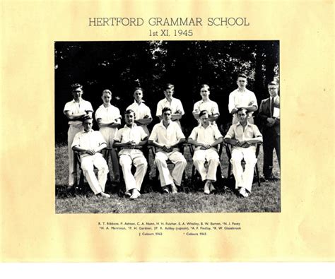 Hertford Grammar School 1st XI, 1945 | Hertford Grammar School Sports Teams, 1940 - 49 | Our ...