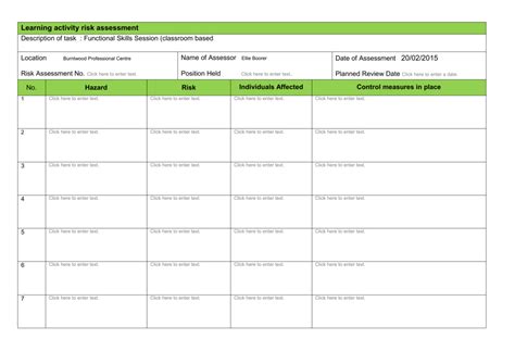 Learning Activity Risk Assessment Template