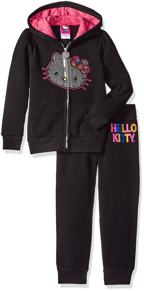 Hello Kitty Big Girls 2 Piece Hooded Fleece Active Set Black 85692 7