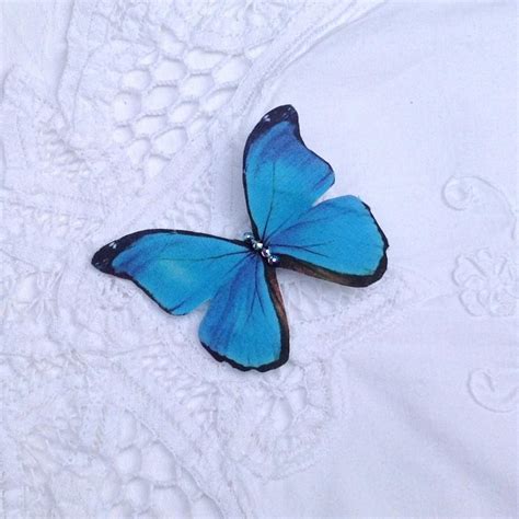 Hand Cut Silk Butterfly Hair Clip Turquoise Blue Morpho 2497374