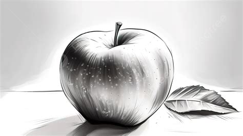 Fond Une Pomme Avec Une Feuille En Dessinant En Noir Et Blanc Fond