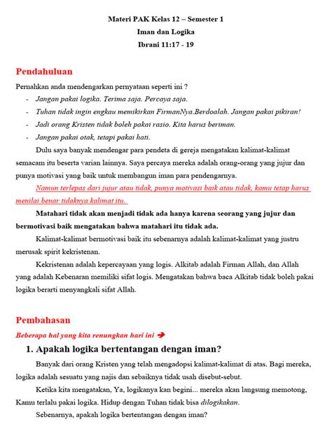 Materi 2 Materi Semester 1 Kelas 12 Iman Dan Logika Pdf