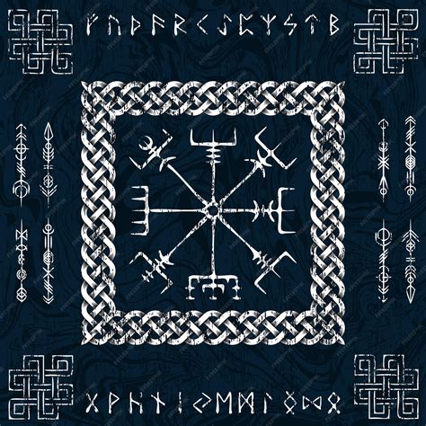 Premium Vector Blue Vegvisir Viking Scandinavian Symbols Background