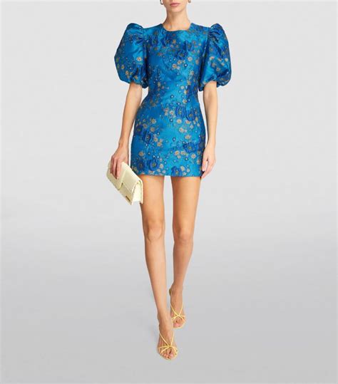 Womens GANNI Blue Satin Puff Sleeve Mini Dress Harrods US