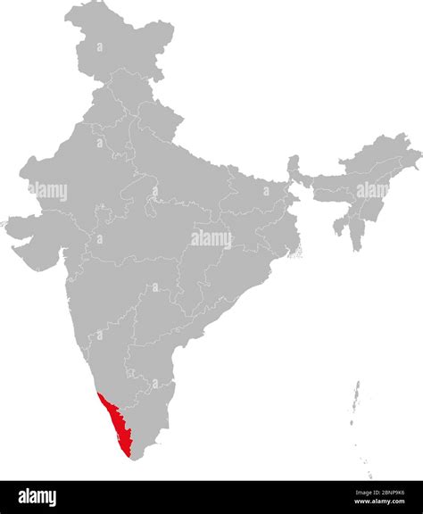 Mapa Del Estado De Kerala Resaltado En El Mapa Indio Fondo Gris Claro