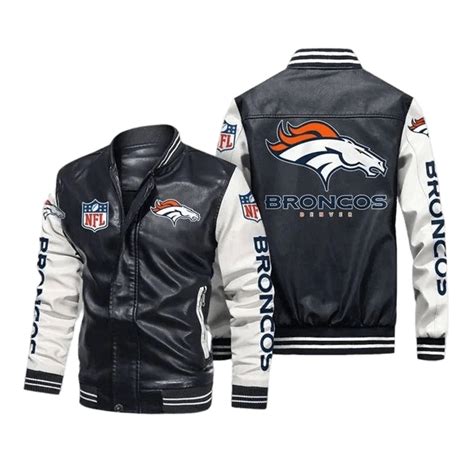 Denver Broncos Black White Bomber Leather Jacket Maker Of Jacket