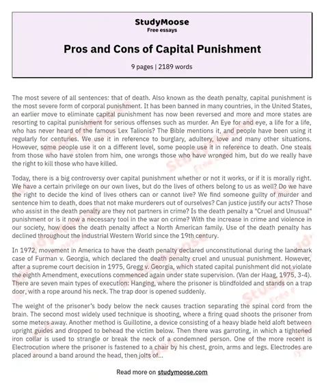 Capital Punishment For And Against Essay Arguments For And Against