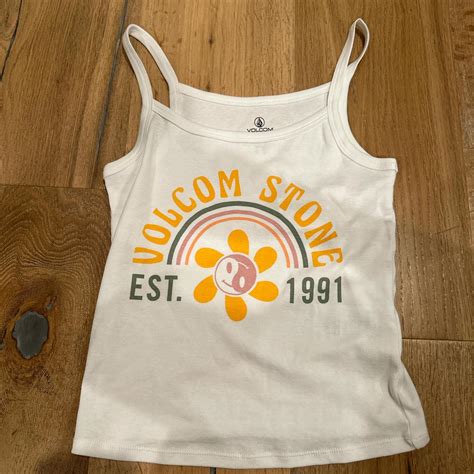 White Volcom Tank Top With Graphic Depop