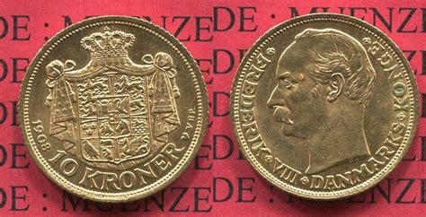 Dänemark Denmark Dänemark 10 Kroner Kronen Gold 1908 Frederik Viii