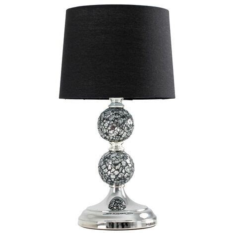 2 X Decorative Chrome Mosaic Crackle Glass Table Lamps Black No Bulb