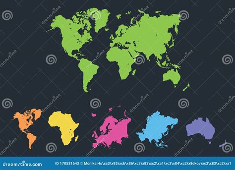 Mapa Kontynent W Wiata Ameryka Europa Afryka Azja Australia