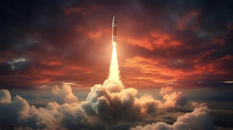 Premium Ai Image A Rocket Launching Into The Sky With Clouds