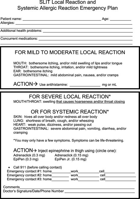 Action Plan For Management Of Local And Systemic Allergic Reaction To