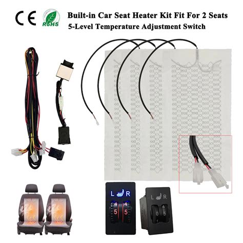 Car Seat Heater Kit Fit 2 Seats 12V Universal Carbon Fiber Heating Pads