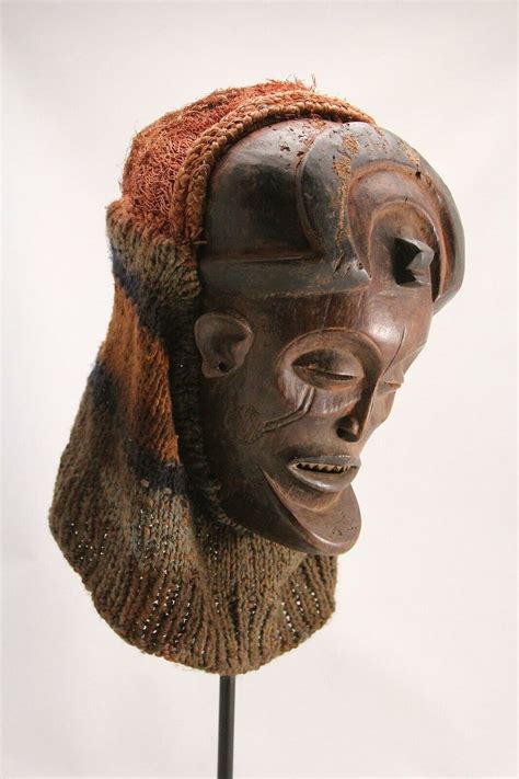 African Wooden Male Chokwe Chihongo Mask Tshokwe Tribe Angola Africa