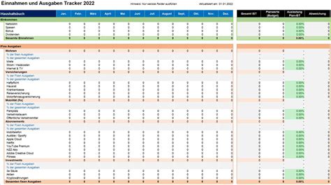 Excel Haushaltsbuch Vorlage Herunterladen Zum Budgetieren Tracken Der