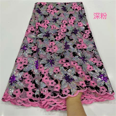 Hot Sell African Flocking Velvet Lace Fabric High Quality Nigerian