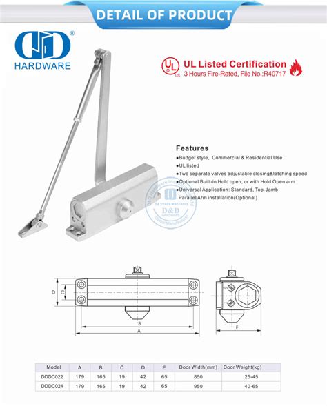 Ul Listed Certification Hours Fire Rated Automatic Door Closer