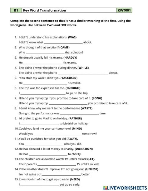 Fce Sentence Transformation English Esl Worksheets For 45 Off