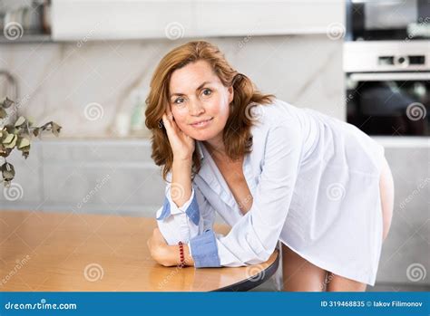 Nude Adult Woman In Shirt Posing In Kitchen Stock Image Image Of Joyful Portrait