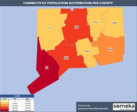 Connecticut County Map And Population List In Excel