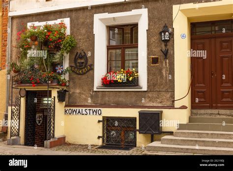 Torun Street Restaurant Entrance And House Door Poland Stock Photo