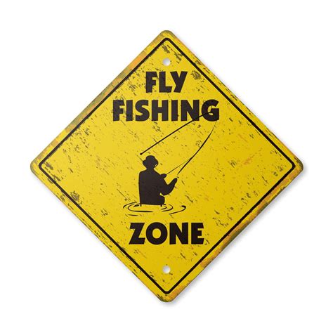 Fly Fishing Vintage Crossing Sign Zone Xing Indoor Outdoor Plastic