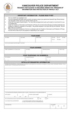 Fillable Online Vancouver Form For Making Such Requests City Of