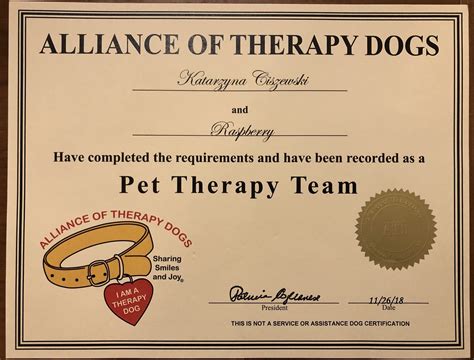 Therapy Dog Certificate Printable