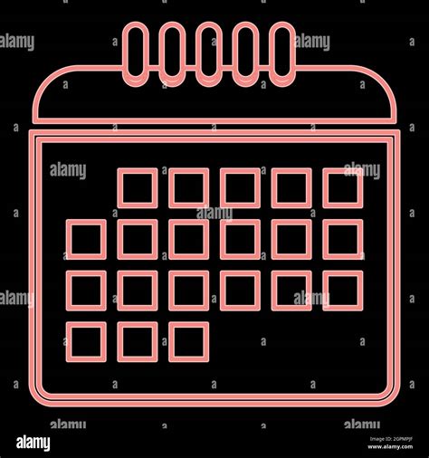 Neon Calendar The Red Color Vector Illustration Flat Style Image Stock