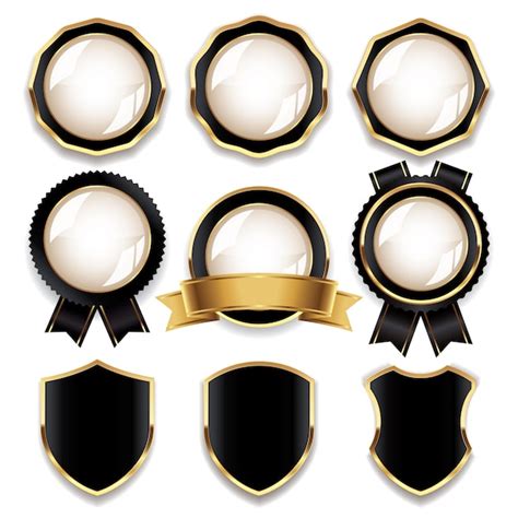 Premium Vector Luxury Black And Gold Blank Badges Collection