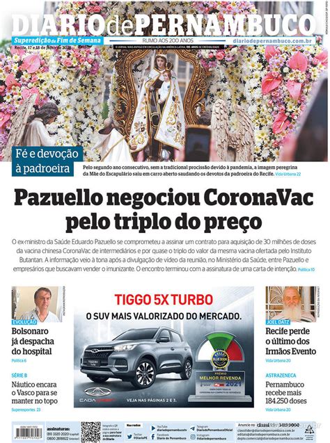 Capa Diario De Pernambuco Edi O S Bado De Julho De