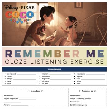 Recu Rdame Remember Me Spanish Cloze Listening Exercise Disney S Coco